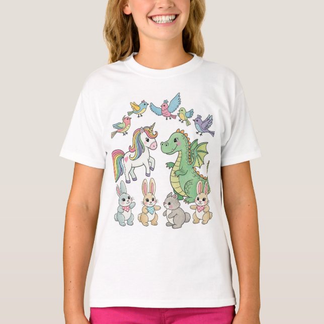 Cute Fantasy Animal Friends T-Shirt for Kids (Framsida)