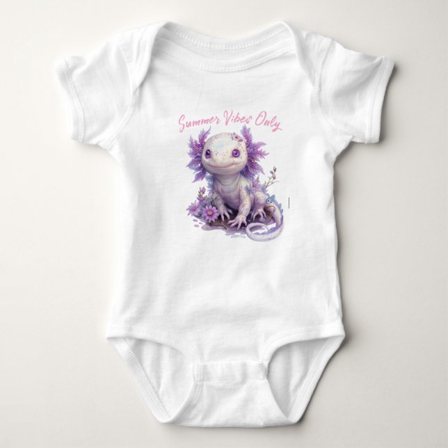 Cute Fantasy Axolotl med Flowers och Summer Vibes T Shirt (Framsida)