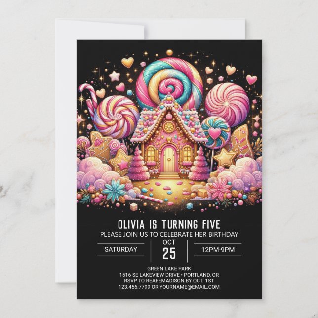 Cute Fantasy Candyland Digital Birday Inbjudningar (Framsida)