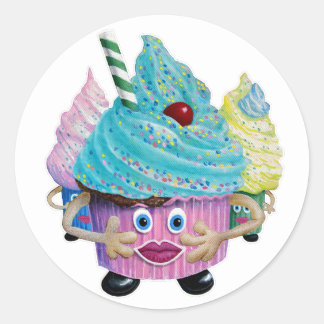 Cute Fantasy Creatur Cupcakes Illustrated Runt Klistermärke