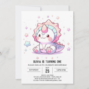Cute Fantasy Dinosaur 1:a födelsedagen Inbjudningar