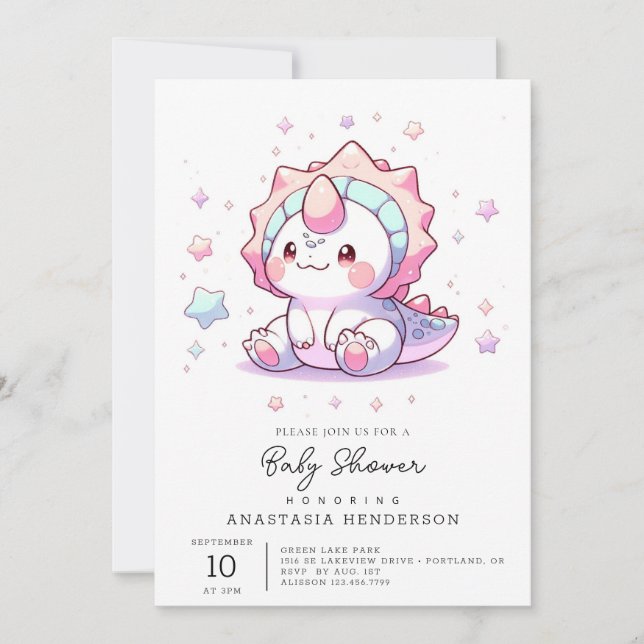 Cute Fantasy Dinosaur Baby Shower Inbjudningar (Framsida)
