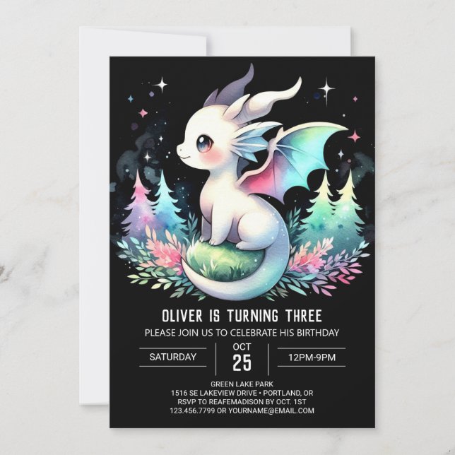 Cute Fantasy Dragon Birthday Inbjudningar (Framsida)