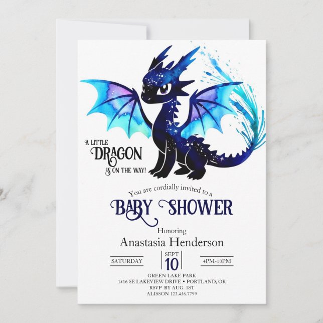 Cute Fantasy Dragon Boy Shower Inbjudningar (Framsida)