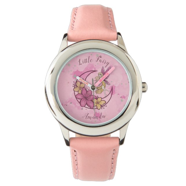 Cute Fantasy Fairy on Måne Custom Name Armbandsur (Framsida)