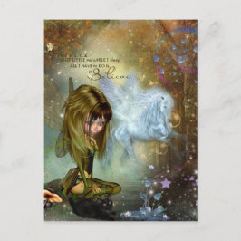 Cute Fantasy Fairy & Pegasus Tro Quote Vykort