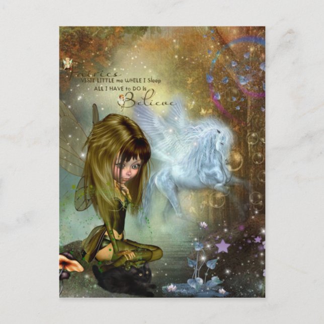 Cute Fantasy Fairy & Pegasus Tro Quote Vykort (Framsida)