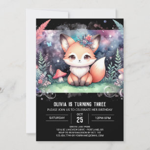 Cute Fantasy Fox Birthday Inbjudningar