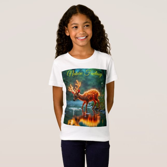 Cute fantasy hjort glans luminous willife t shirt (Hel framsida)