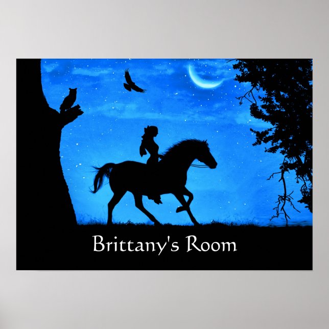 Cute Fantasy Horse Uggla och Rider Poster (Framsidan)