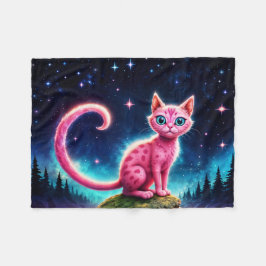 Cute fantasy rosa animal in night starry valley fleecefilt