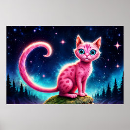 Cute fantasy rosa animal in night starry valley poster