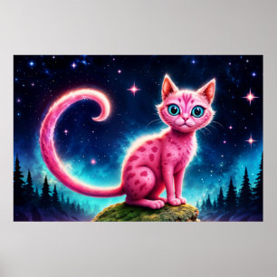 Cute fantasy rosa animal in night starry valley poster