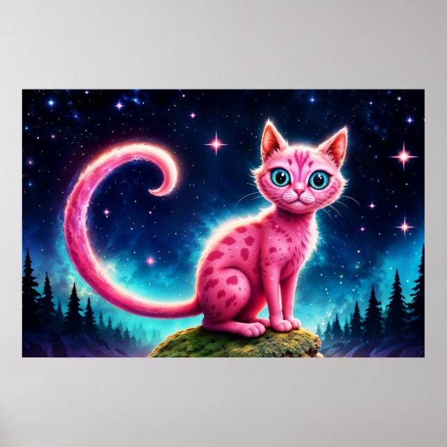 Cute fantasy rosa animal in night starry valley poster (Framsidan)