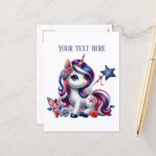 Cute fantasy Unicorn add message 4 juli Helg Vykort
