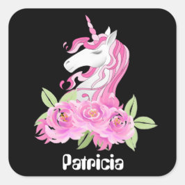 Cute Fantasy Unicorn add namn-dekal Fyrkantigt Klistermärke