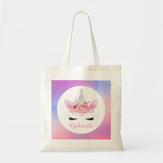 Cute Fantasy Unicorn add namn tote Tygkasse (Framsidan)