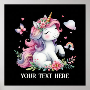 Cute Fantasy Unicorn älskare lägger till text Poster