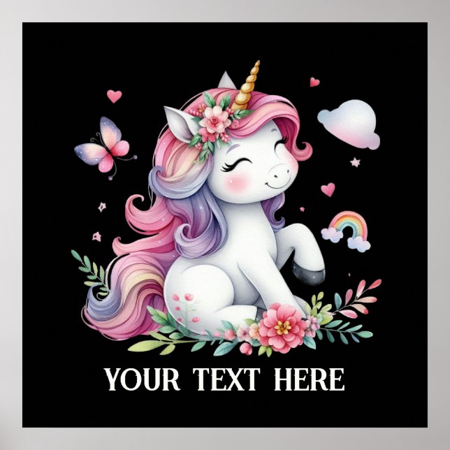 Cute Fantasy Unicorn älskare lägger till text Poster (Framsidan)