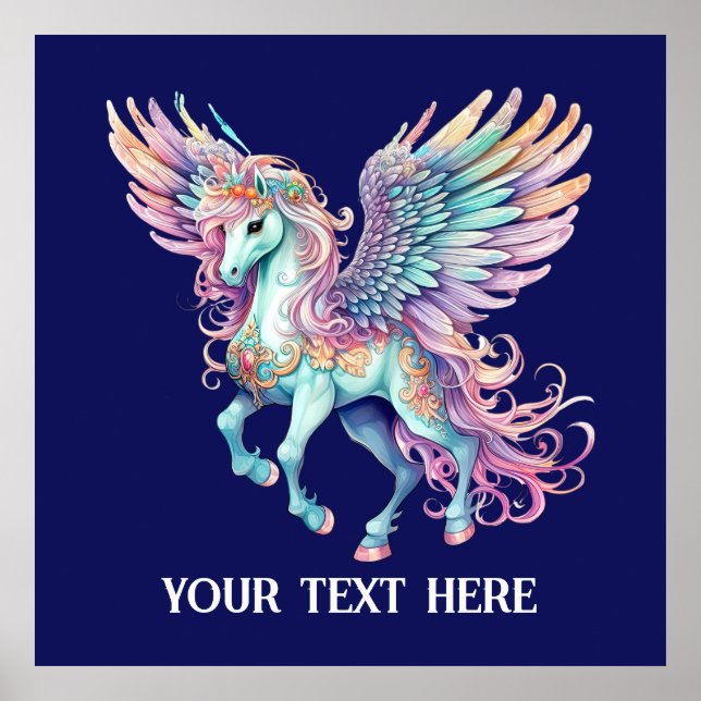 Cute Fantasy Unicorn älskare lägger till text Poster (Framsidan)