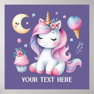 Cute Fantasy Unicorn älskare lägger till text Poster