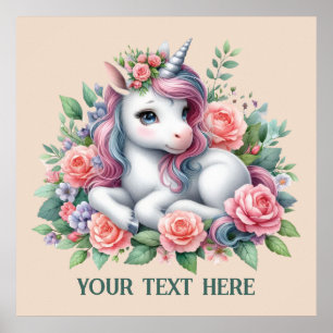 Cute Fantasy Unicorn älskare lägger till text Poster