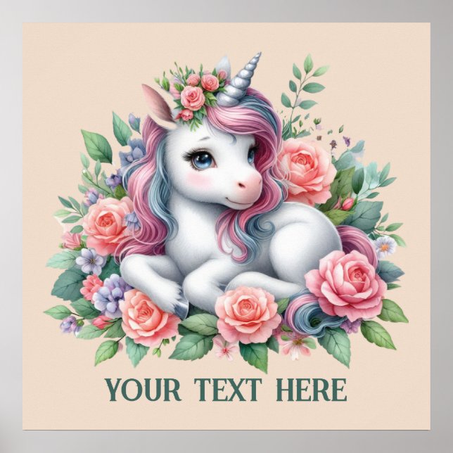 Cute Fantasy Unicorn älskare lägger till text Poster (Framsidan)