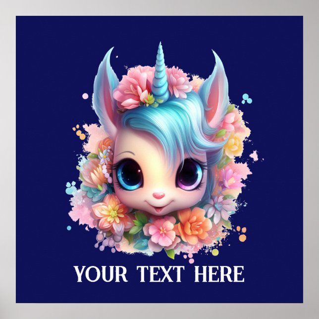 Cute Fantasy Unicorn älskare lägger till text Poster (Framsidan)