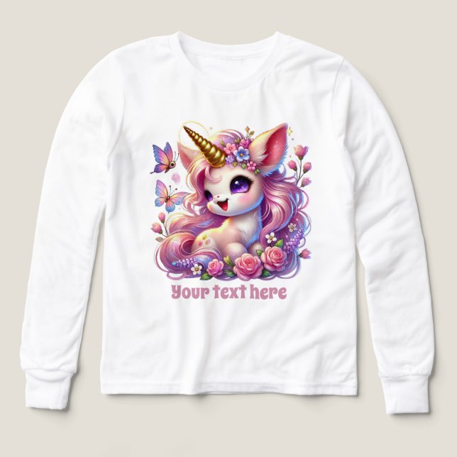 Cute fantasy Unicorn Girl anpassade T Shirt (Design framsida)