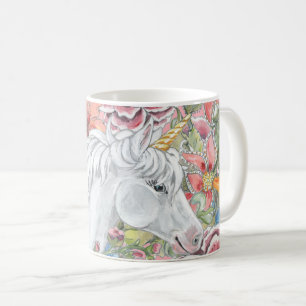Cute Fantasy Unicorn Rosa Tropical Blommigt Girly Kaffemugg