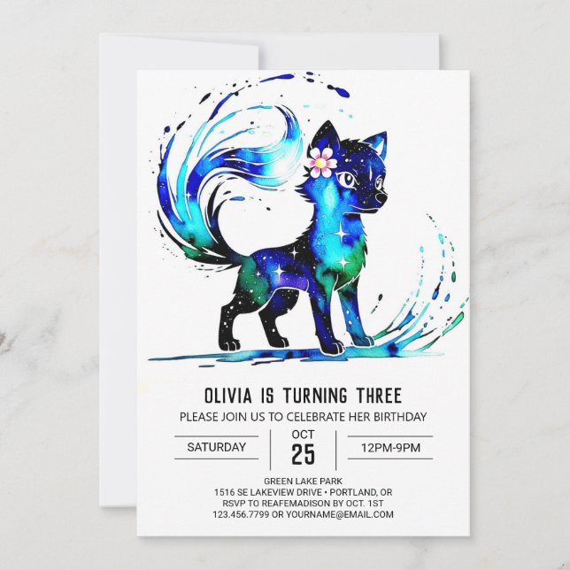 Cute Fantasy Varg Digital Girl Birthday Inbjudningar (Framsida)