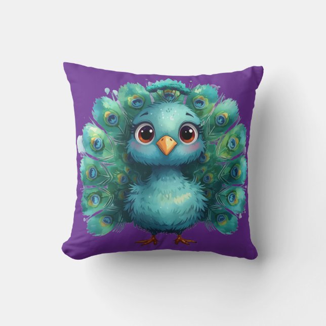 Cute Fantasy whimsical Blue Peacock Kudde (Framsida)