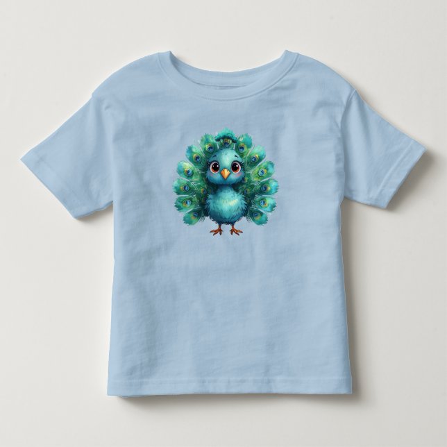 Cute Fantasy whimsical Blue Peacock T Shirt (Framsida)
