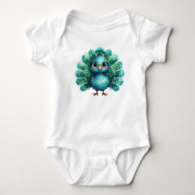Cute Fantasy whimsical Blue Peacock T Shirt (Framsida)
