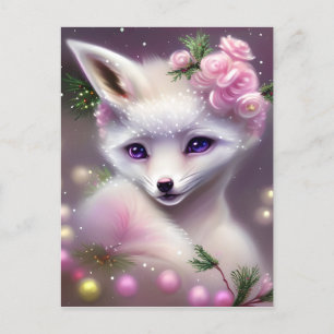 Cute Fantasy White Fox Vykort