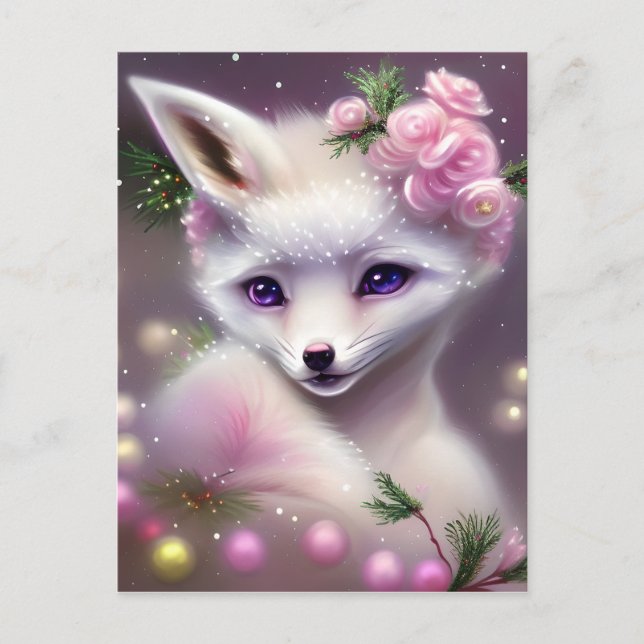 Cute Fantasy White Fox Vykort (Framsida)