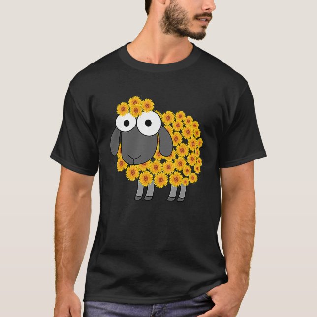 Cute Får med blommiga ullhusdjur T Shirt (Framsida)