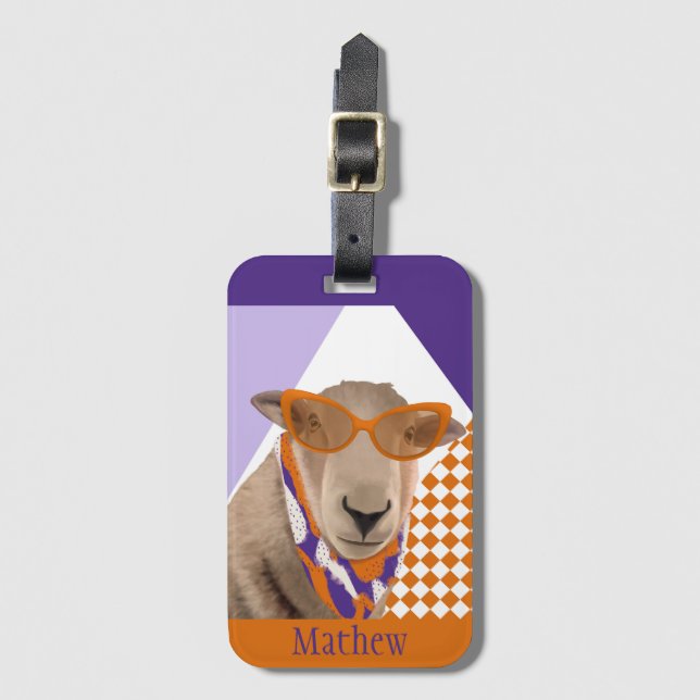 Cute Får med glas Bagagebricka (Framsida vertikal)