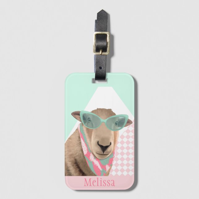 Cute Får med glas Bagagebricka (Framsida vertikal)