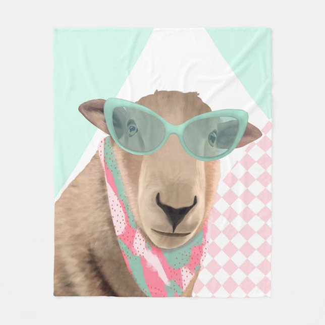 Cute Får med glas Fleecefilt (Framsidan)