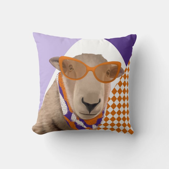 Cute Får med glas Kudde (Framsida)