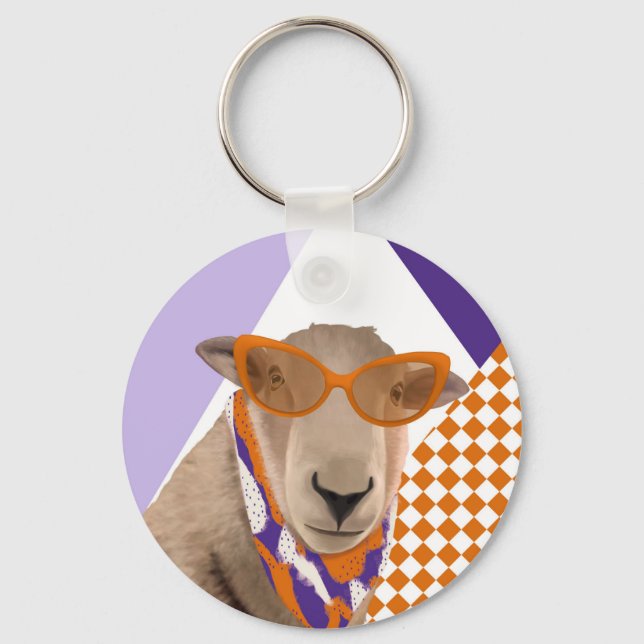 Cute Får med glas Nyckelring (Framsida)