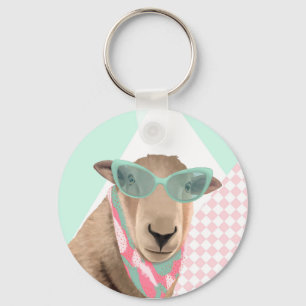 Cute Får med glas Nyckelring