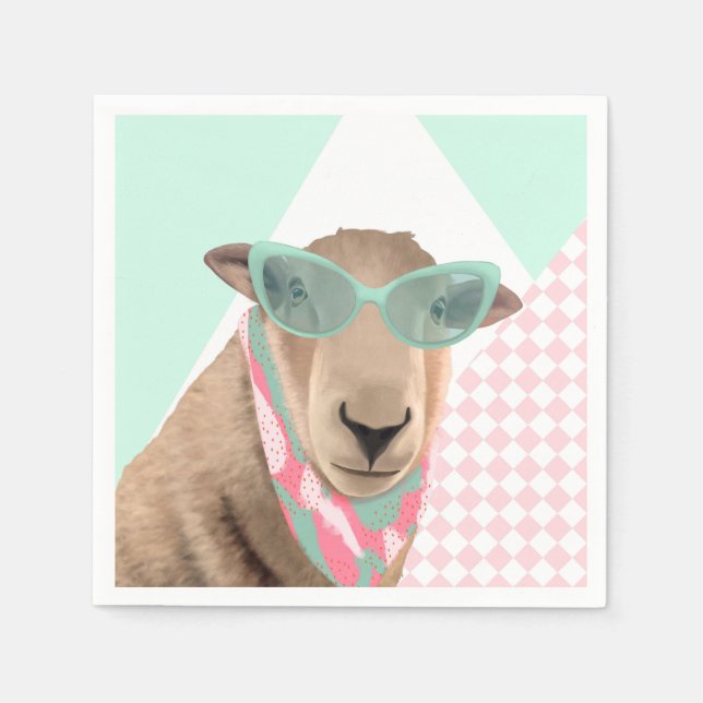 Cute Får med glas Pappersservett (Framsidan)