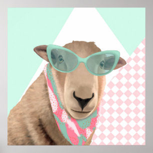 Cute Får med glas Poster