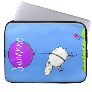 Cute får med lila ballong, vit tecknad laptop fodral
