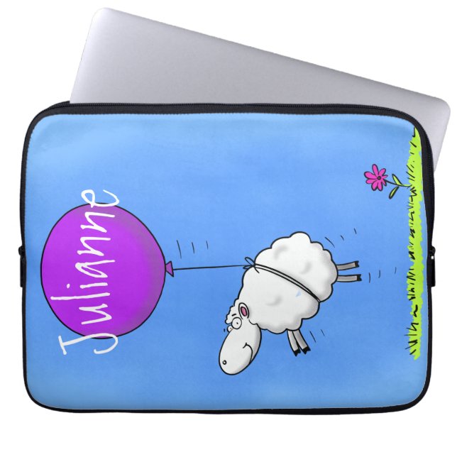 Cute får med lila ballong, vit tecknad laptop fodral (Framsidan)