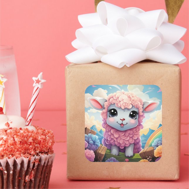 Cute fårdekal fyrkantigt klistermärke (Fest)