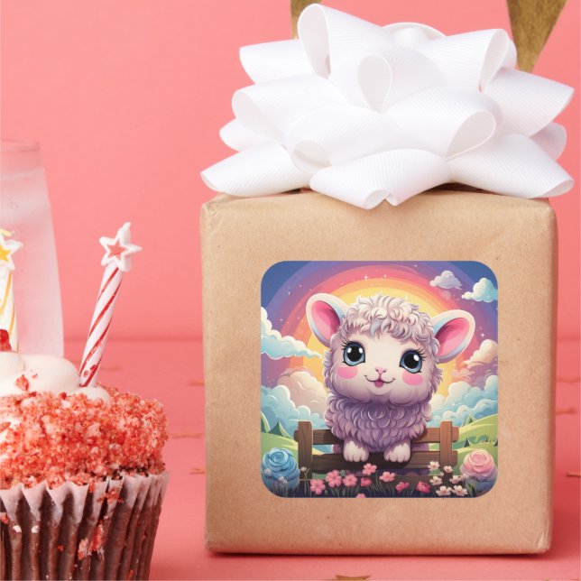 Cute fårdekal fyrkantigt klistermärke (Fest)