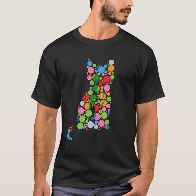 Cute Färg Polka Dot Cat Lover Internationell Dot D T Shirt (Framsida)
